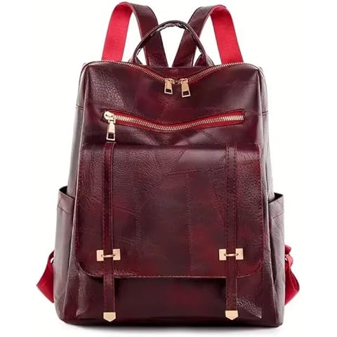 COFIHOME Backpack Purse for Women Large Ladies Backpack Vegan PU Leather Rucksack Purse Anti-theft Fashion Vintage Boho Casual Waterproof Shoulder Daypack for Travel Work, Red Cover