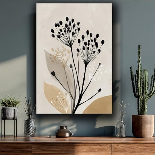 Affiches d'art minimaliste beige et noir motif botanique bohème 50x70 cm