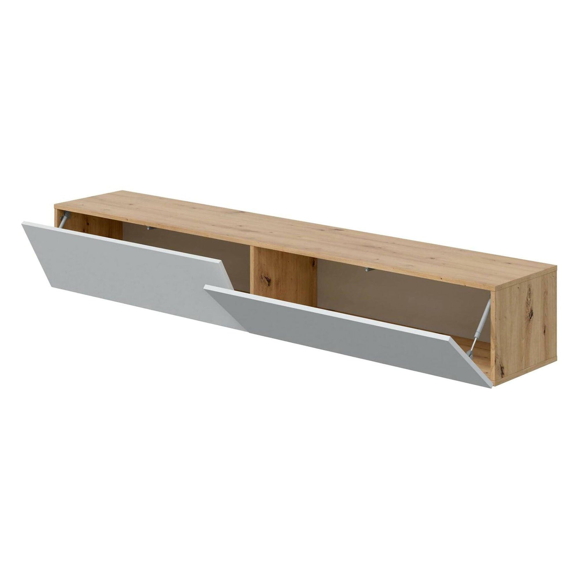 Dmora - Mobile porta TV Vincennes, Porta TV a 2 ante, Mobile sospeso soggiorno, 180x35h28 cm, Rovere Nodi e Bianco