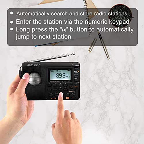 Retekess V115 Portable Shortwave Radio,Digital Radio Battery Powered, And V111 Shortwave Radio With Best Reception, Small Radio Am Fm Bundle #TOP7