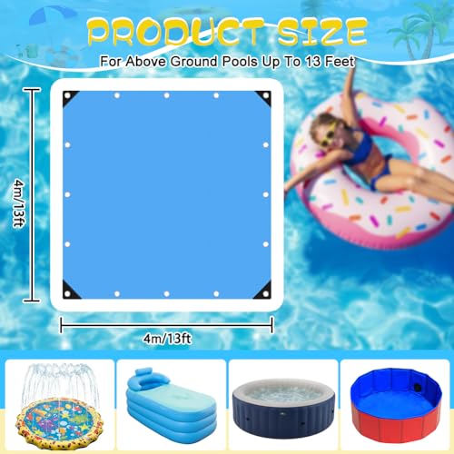 Miniatura 2 de Roadtime Lona De Suelo De Piscina, 120 G M , Gruesa, Cuadrada, Con 4 Ganchos Y 20 M De Cuerda De Nailon, Base De Piscina Con Agujeros, Lona Impermeable Y Resistente A Desgarros 4 X 4 M, Azul