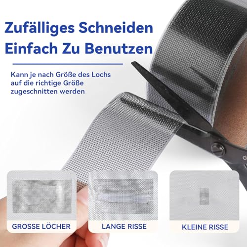 MANICAF Fliegengitter Reparatur Set, 5 cm x 2 m Fliegengitter Reparatur Klebeband, Selbstklebend Glasfaser Reparaturband, Strong Adhesive Screen Repair Tape, Schwarz