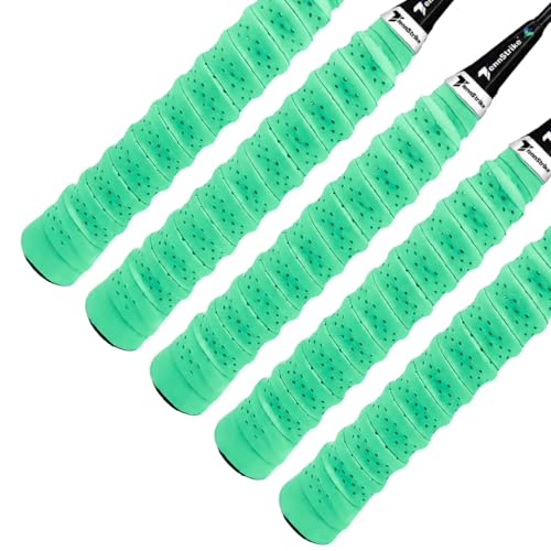 Image of Perforated Anti-Slip Racket Grip Tape - Pack of 5 (Multi-Color) | Overgrip for Tennis, Badminton, Squash & Pickleball | Sweat-Absorbent Foam Cushion Grip (Green)