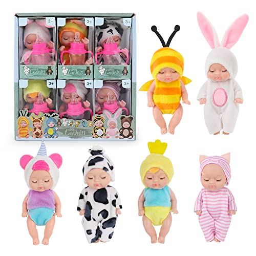 LUFEIS Pulgadas Juego de Muñecas, 6 Piezas 3,5 Mini Bebe Reborn, Mini Figuras de Personas Juego de muñecas, para Accesorios de casa de Muñecas, Niñas Niños (Fiesta de Dulces)