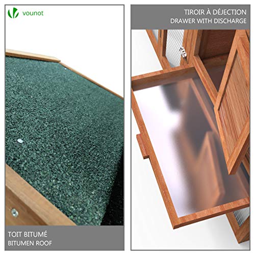 VOUNOT Hühnerstall mit Auslauf, Hühnerhaus Klein, Hühnervoliere Holz, Geflügelstall, ca. 152 x 62 x 92 cm – Bild 4