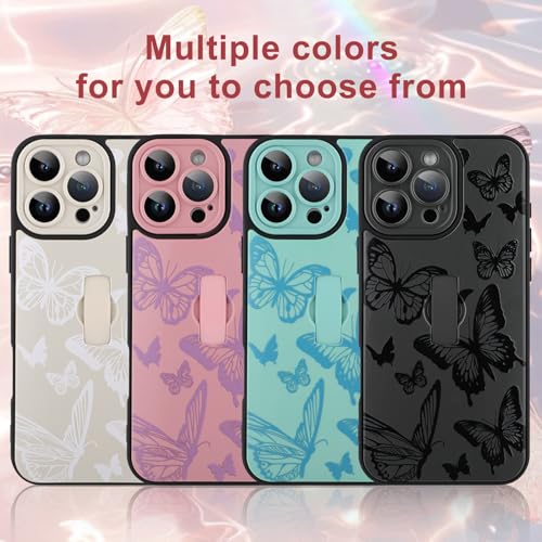 Image of for iPhone 16 Pro Case with Finger Strap Holder, Cute Cool Butterfly Print Pattern Design for Women Girls, Shockproof Anti Scratch Hand Kickstand Protective Cover, Pink