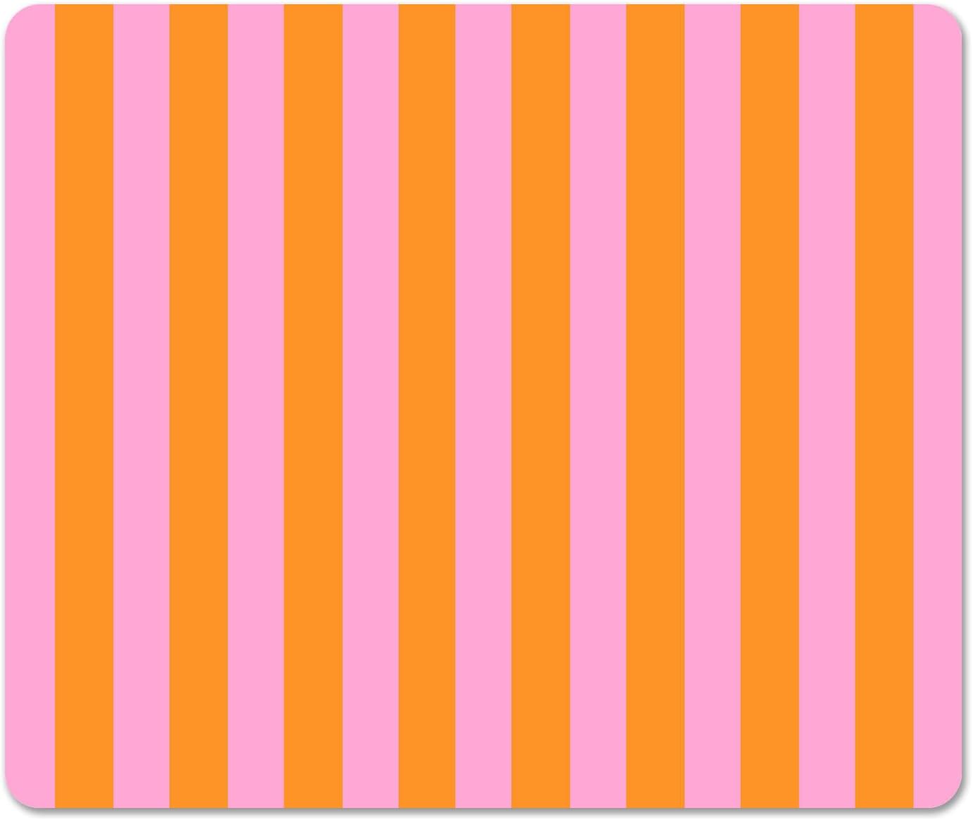 Square Pink and Orange Mouse Pad Small, Cute Vertical Striped Computer Mouse Pads, Non-Slip Rubber Base Aesthetic Mousepad Washable Cloth, Boho Abstract Girly Decor Gifts, Coworker Gift for Girls Kids