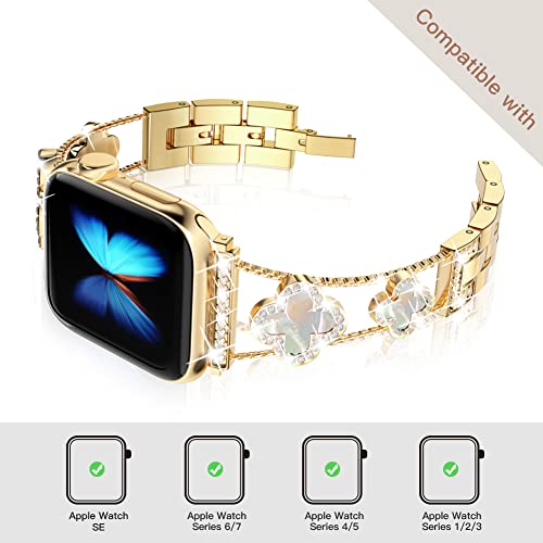 Image of Musk-MSKR Diamond Metal Bands Add Sparkle to Your Watch For Apple Watch Series 11 /10 /9 /8 /7 /6 /5 /4 /3 /2 /SE /Ultra Clover Simple and Stylish Compatible with 38mm40mm41mm42mm44mm45mm 46mm49mm Women's Wear