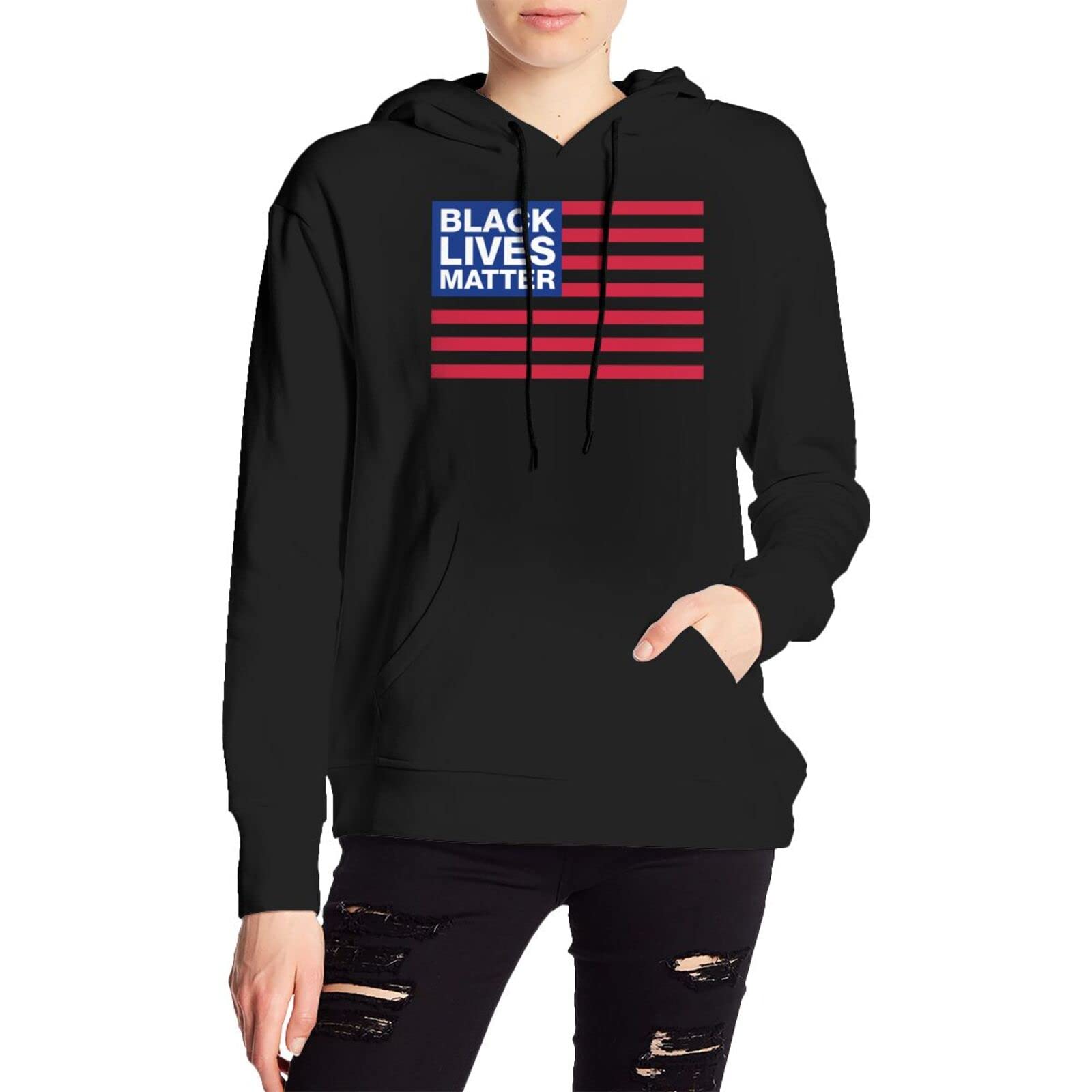 Sweat à capuche BLM pour hommes Dsoluuing noir taille L en coton