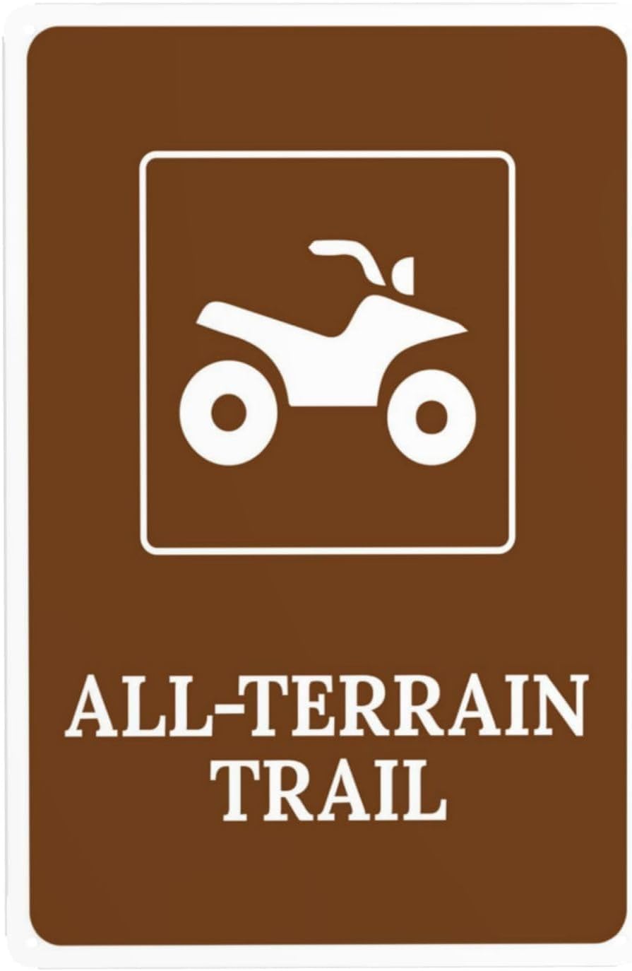 All-Terrain Trail Rust Free Aluminum Warning Sign - Rules Security Decor with Pre-Drilled Holes for Home Yard, Rural Trail - 8x12 Inch​