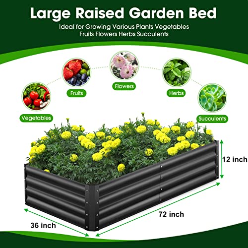 Bluyard Raised Garden Bed 6X3X1 Ft Planter Box Outdoor With Injury-Proof Edge Free Tools And Gloves Galvanized Metal Garden Bed Kit For Vegetables, Flowers, Herbs And Succulents, Dark Gray #TOP5
