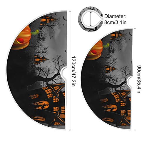 Happy Halloween Black Castle Christmas Tree Skirt Decorations Spooky Pumpkin Witch Bat Ghost Xmas Tree Mat 36 Inch For Holiday Party Supplies Rustic Ornaments Mini Tree Skirt #TOP2