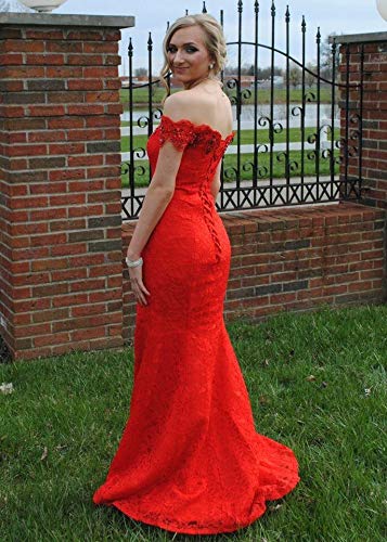 Babyonline 2016 off shoulder lace Mermaid Evening Formal Bridesmaid dress,Red,10 - Thumbnail 3