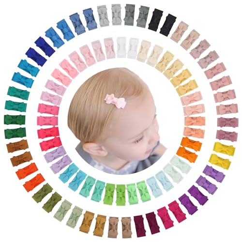 Image of CÉLLOT 90 pcs Mini Grosgrain Ribbon Bows - Snap Clips for Baby Toddlers Infants' Fine Thin Hair