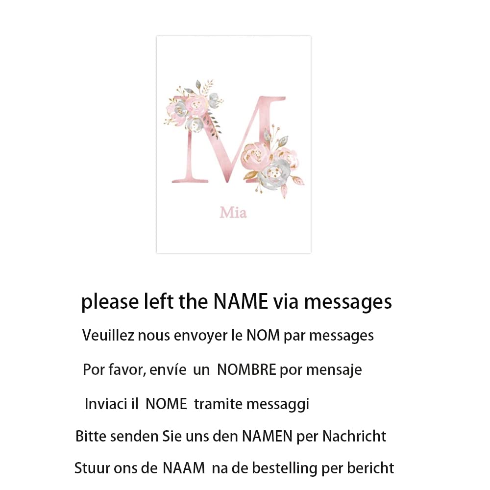 Youihom 3 Cuadro Personalizado con Nombre del Bebe 30 x 40 cm Rose Poster Rosa Laminas Infantiles para Habitacion Lienzo Elefante Luna Globo Estrella Nubes Globo Decoracion Dormitorio Niña sin Marco