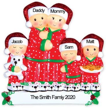 Pajama Family of 5 Personalized Christmas Ornament Personalized Family Christmas Ornaments Personalized Christmas Ornaments Family of 5