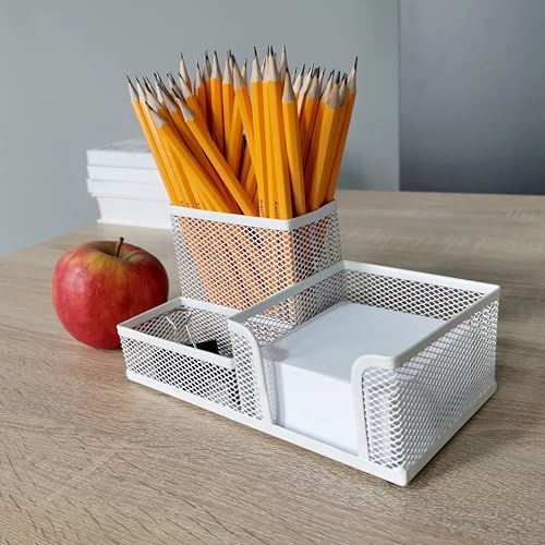 D.RECT KOMO Schreibtisch-Organizer – 3-Fächer-Stiftehalter aus Metallgitter – Multifunktions-Utensilo für Büro-Accessoires, Perlweiß