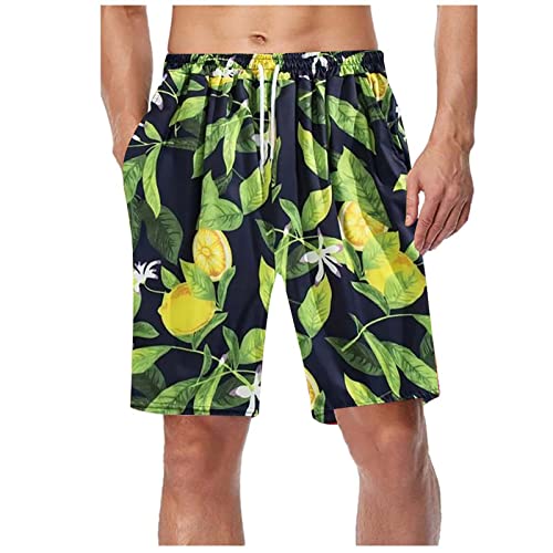 Traje de baño para hombre, de secado rápido, para playa, verano, pantalones cortos hawaianos grandes y altos, bermudas largas, informales, para vacaciones, estampado tropical con bolsillos de malla