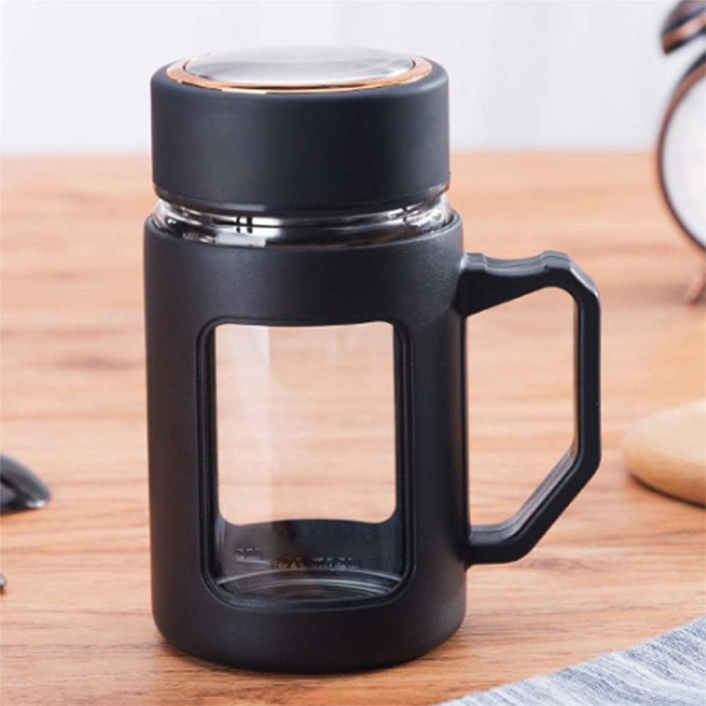 GRETZOMALL 500ml Double-Wall Glass Tea Mug with Lid and Handle - Portable Heat-Resistant Travel Tumbler with for Home and Office (1) 3
