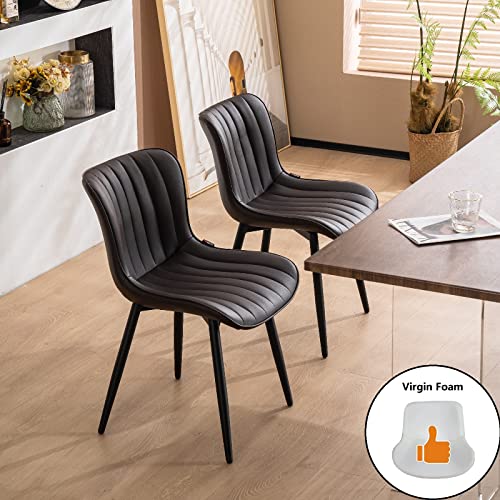 Younuoke Dining Chairs Set Of 2,Upholstered Mid Century Modern Chair Armless Faux Leather Accent Chairs With Backrest Metal Legs And Adjustable Feet For Kitchen Living Room Bedrooms,Brown #TOP4
