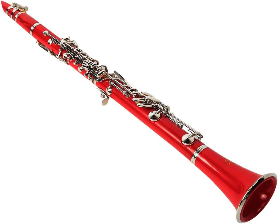 Premium Bakelite Tube Clarinet, 17 Keys with Oxidation Proof Plating Button for Professional Musicians (red)