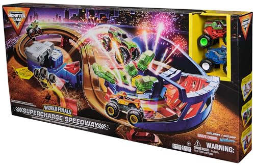 Monster Jam, Supercharge Speedway Playset, Megalodon and El Toro Loco Die-Cast Monster Trucks, Light Up World Finals Track Kids Toys for Boys Ages 3 and Up by Monster Jam - Image 8