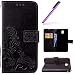 Produktbild HMTECH Galaxy J6 2018 Hülle Lucky Clover Blumen Prägung PU Leder Ledercase Flip Tasche Wallet Schutzhülle Handytasche Standfunktion und Kartenfächer für Samsung Galaxy J6 2018,Clover:Black