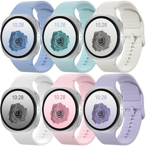6 Pack Sport Bands Compatible with Samsung Galaxy Watch 9/8 40mm 44mm/Galaxy Watch 8 Classic 46mm, No Gap Soft Silicone Strap for Women Men