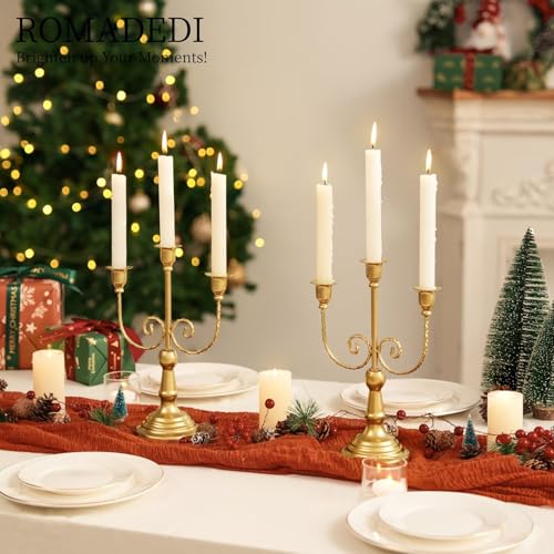 Romadedi Candelabra Gold Candle Holders - 3 Arm 11.8" Wedding Candlestick Holder for Theme Party Table Centerpiece Decor Dining Room Birthday Holiday Christmas, Set of 6 by Romadedi - Image 9
