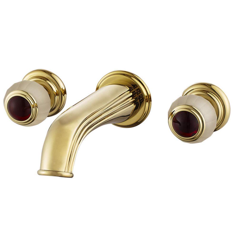 Bathroom Basin Faucets Solid Brass Wall Mounted Dual Crystal Handle 3 Holes in-Wall Hot Cold Sink Mixer Tap