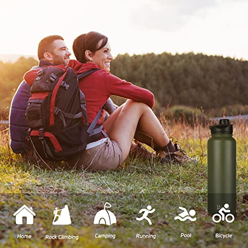 HASLE OUTFITTERS 40oz Stainless Steel Water Bottle, Vacuum Insulated Double Walled Leak Proof Sports Water Bottle with 2 Lids (Straw and Spout Lid) Thermo Mug Keep Cold and Hot(Army Green,1) by HASLE OUTFITTERS - Image 6