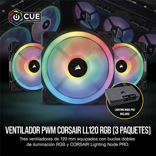 Corsair LL120 RGB, Ventilador de PC (120 mm, Doble Halo RGB LED PWM), 3 x 120 mm, Negro RGB - imagen 2