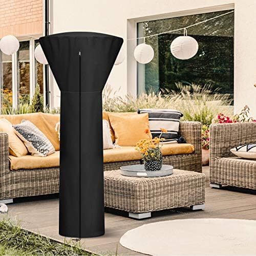 Essort Patio Heater Cover Waterproof with Zip 420D Oxford Patio Gas Heater Warm Heating Fire Cover for Standup Tower Vertical Cylindrical Heater Large Black Ø48xØ85x226cm/33x19x89 inches