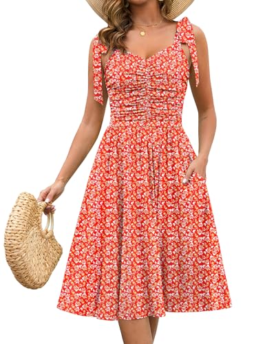 Image of Kranda Women 2026 Summer Casual Spaghetti Strap Sundress V Neck Sleeveless Flowy Boho Floral Midi Dress with Pockets