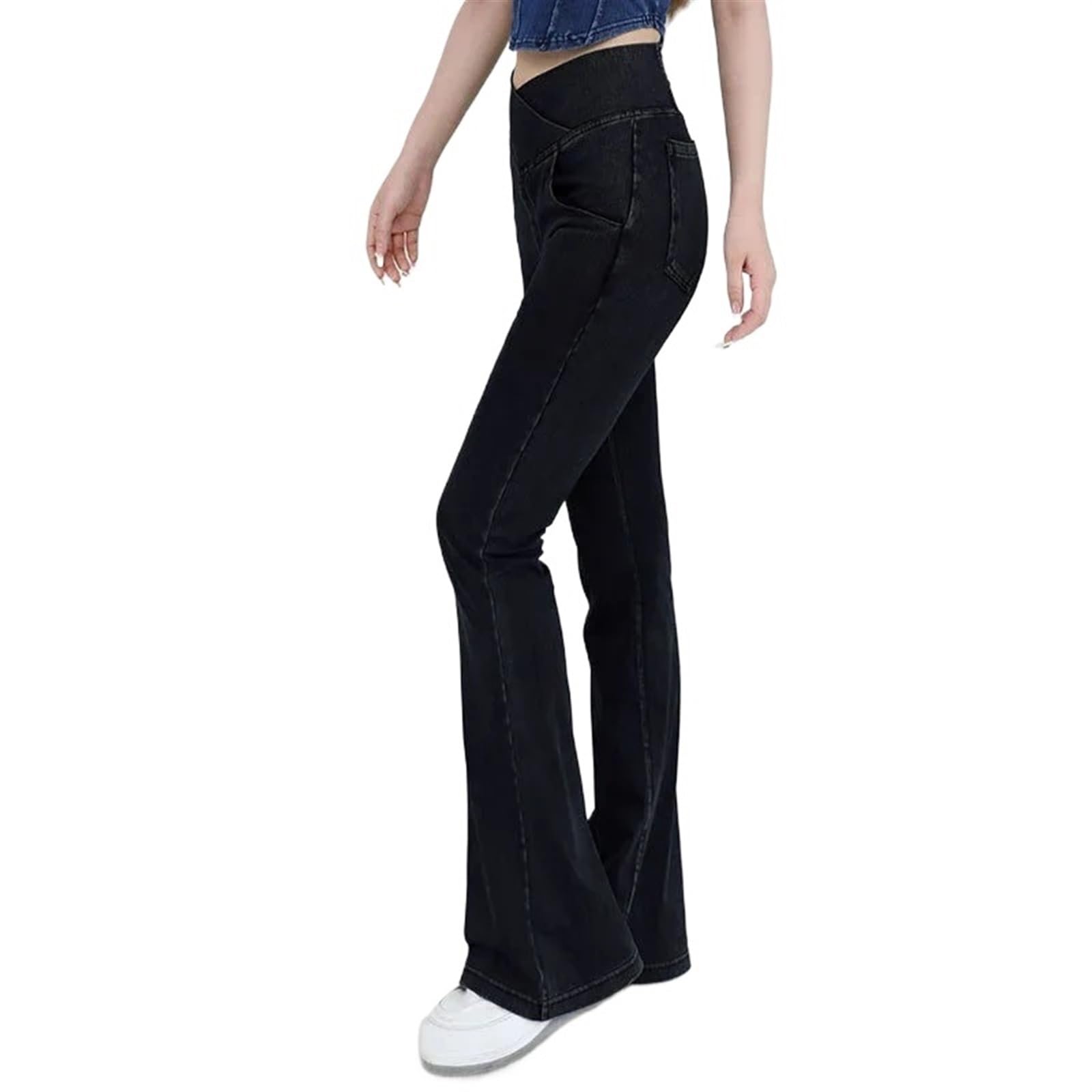 Pantaloni a Zampa da Donna - Jeans Elasticizzati in 4 direzioni, Pantaloni Casual a Zampa d'elefante, Pantaloni da Palestra Elastici, Traspiranti(Black Pants,XXL)