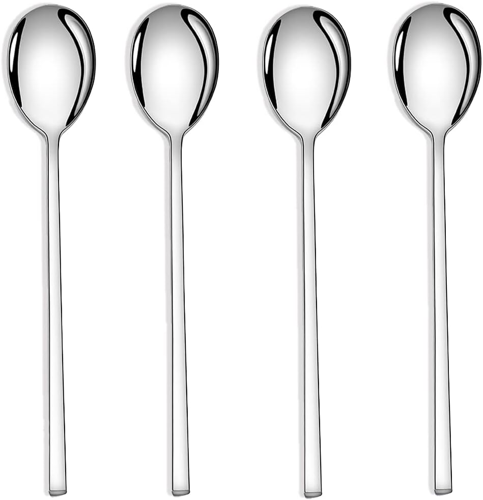 – AOOSY Korean Spoon,Stainless Steel Round Soup Spoons Set of 4,Table Spoons,8.5 inch Long Handle Dinner Rice Korean Spoon Set for Home Kitchen Restaurant