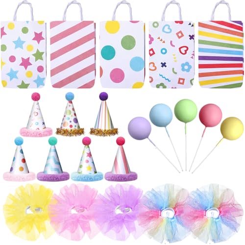 Weysat 22 Pcs Birthday Party Decorations Balloon Cake Toppers with Mini Party Hat Skirts Gift Bags for Animals Figure Themed Birthday Ball Cupcake Decoration Favor Supplies, No Animals