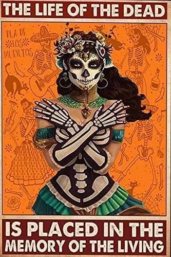 Tin Sign Skeleton Girl Vintage Retro Collectible tin Sign Wall Decoration Poster Home bar Restaurant Garage Cafe Art Metal Sign Gift 12x16 Inch
