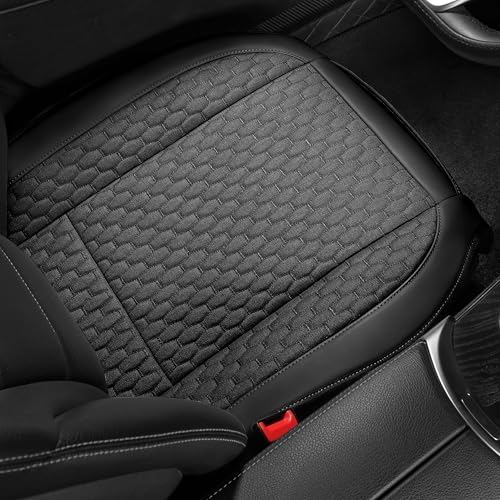 POKSRI 1P Coprisedile anteriore in lino per auto, in vero lino, antiscivolo, universale, per veicoli, camion, SUV (nero)