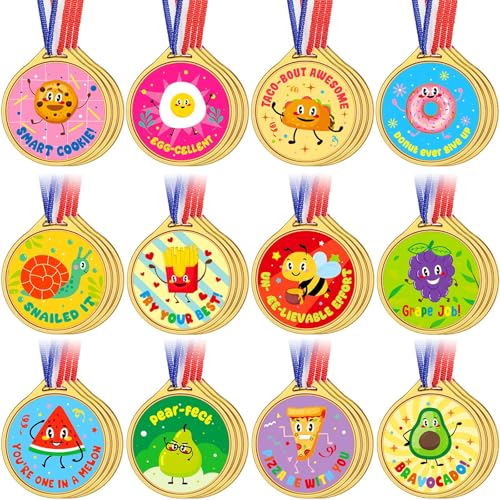 36 Pcs Award Medals Gold Plastic Award Medals Winners Sport Reward Motivational with Neck Ribbon for Sports Meeting Dress up Party Teacher Classroom Motivating Awards for Kids Student (Animal)