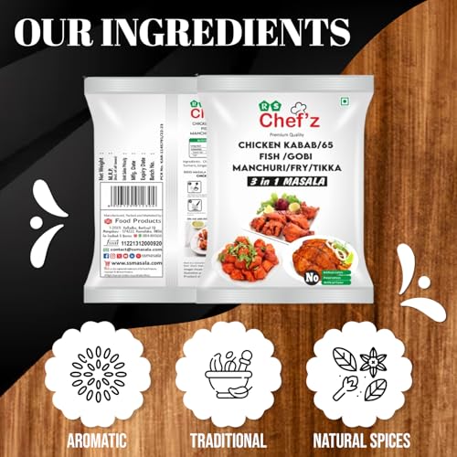 Image of RS Chef'z 3-in-1 Masala Powder 1kg | Versatile Spice Mix for Chilli Chicken 65 Kabab, Chicken Pakoda, Dry Gobi Fry /Manchurian, Fish Fry (500g Pack of 2)