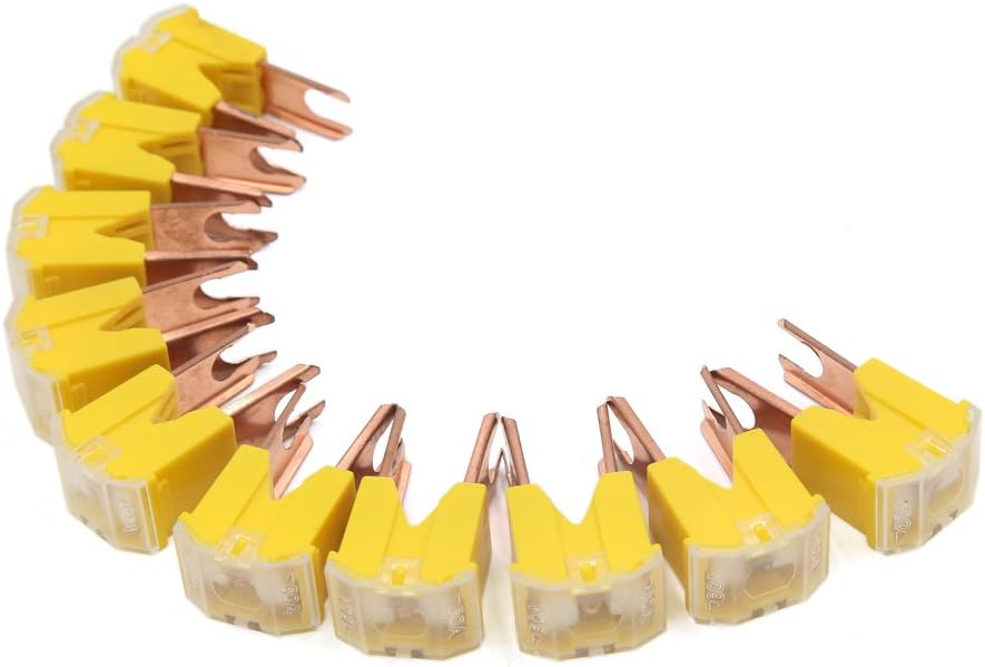 10Pcs Yellow Plastic House Shape 60A Male Blades Fuse Connector for Cars Vehicle