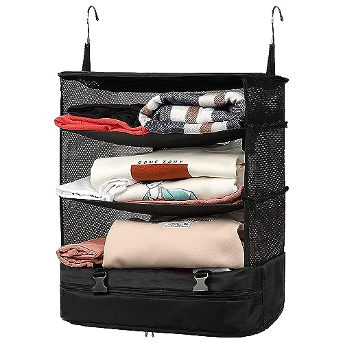 Organizzatore di bagagli da viaggio, Portatile Viaggio Borsa per scaffali 3 ripiani Valigia Imballaggio Cubo, Collassabile Sospeso Borsa portaoggetti per armadio Risparmiatore di spazio