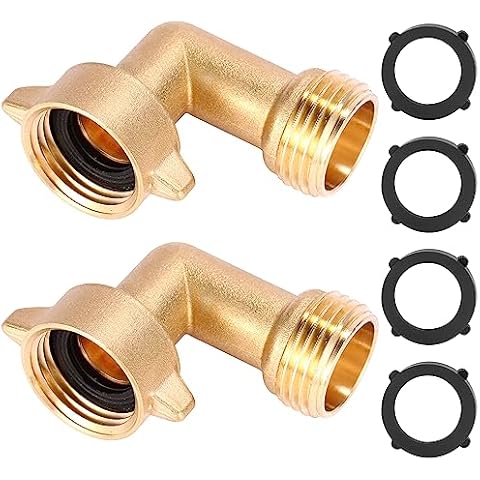 Sanpaint 2 Pack Garden Hose Elbow Connector 90 Degree Brass Hose Elbow, 3/4" Heavy Duty Hose Adapter with 4 O-rings Brass Garden Hose Elbow Solid Brass Adapter Cover
