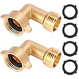 Sanpaint 2 Pack Garden Hose Elbow Connector 90 Degree, 3/4' Heavy Duty Brass Adapter With 4 O-rings, Solid Brass Garden Hose Elbow