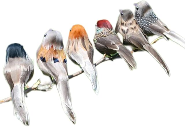 Artificial Feather Birds Colourful Clip on Fake Foam Birds Decorative Birds Figurines Colourful Fake Birds Garden Bird Figurines Ornament 6pcs