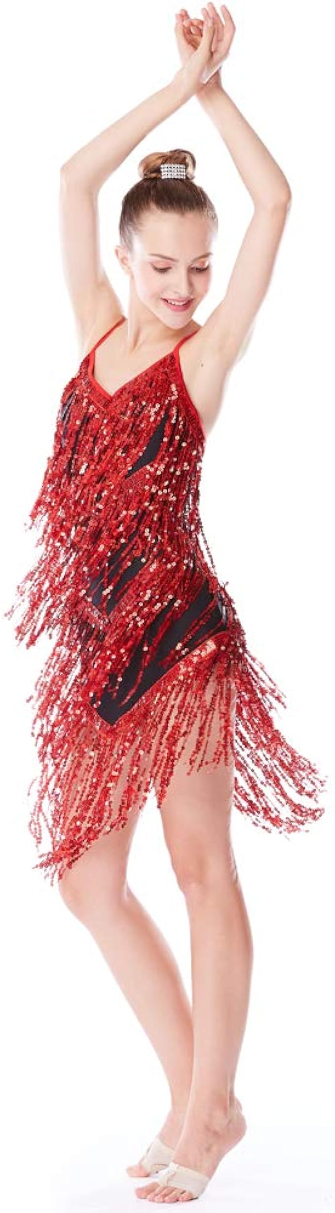 red fringe dance costume