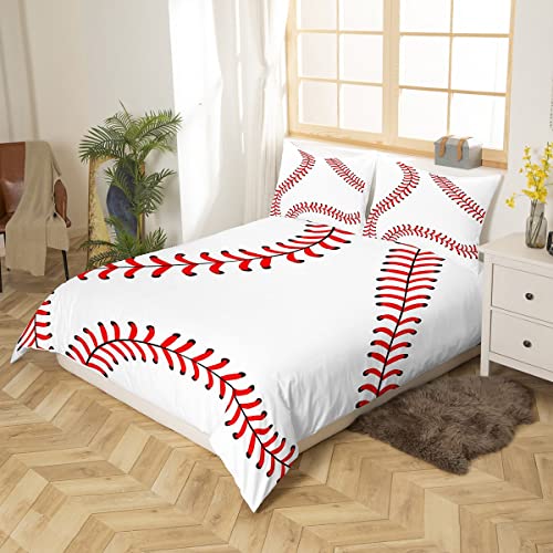 Boys Baseball Duvet Cover Set Full,Ball Sports Game Lovers Bedding Set 3Pcs For Kids Teens Adults Room Decor,Abstract Geometric Lines Comforter Cover,White Simple Quilt Cover With 2 Pillowcases #TOP2