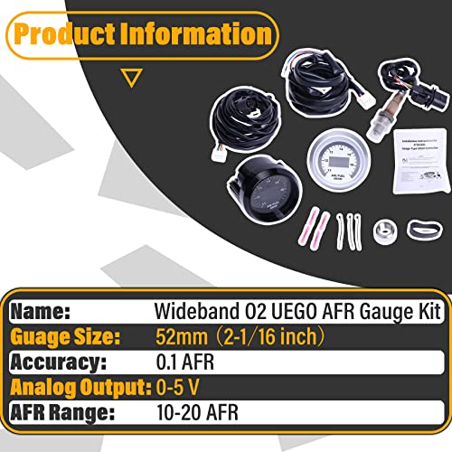 Wideband Uego Air/Fuel Ratio Gauge 52Mm (2-1/16”) With 4.9 Lsu Sensor, Digital Afr Controller Gauge, Wideband O2 Control Sensor Kit | 0-5V Analog Output (10-20 Afr Range) #TOP4