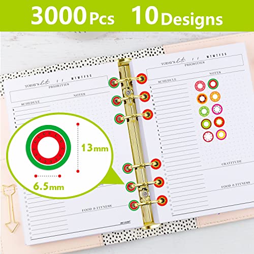 3000 Pack Fruit Design Hole Punch Reinforcement Sticker Labels, Tear Resistant Plastic Circles Hole Protectors For Loose-Leaf Paper Sheets, 10 Donut Designs(Outer 0.5”, Inner 0.25”) #TOP1